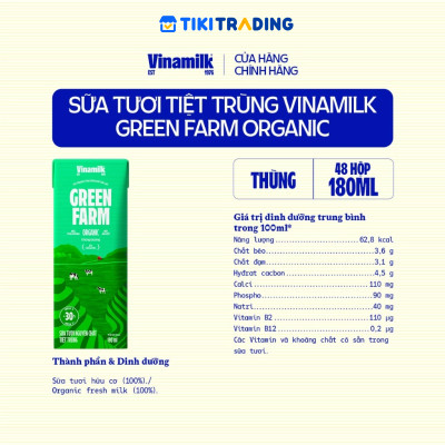 Thùng 48 hộp Sữa Tươi Tiệt Trùng Vinamilk Green Farm Organic 180ml