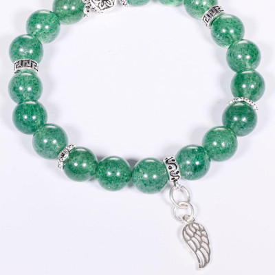 Vòng tay đá thạch anh dâu xanh mix charm cánh bạc hạt đá 8mm mệnh hỏa, mộc - Ngọc Quý Gemstones