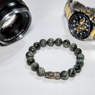 Vòng Tay Phong Thủy Nam Bảo Thạch Đá Tự Nhiên Mix Tỳ Hưu Bạc 925 Mạng Kim Mạng Thủy