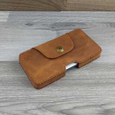 Bao Da Đeo Lưng dành cho iphone 11 Dạng Hộp Da Sáp Nâu Bò