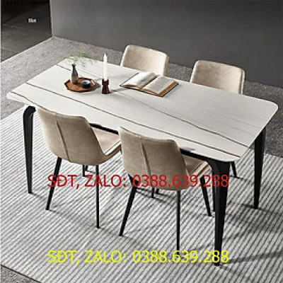 Bàn ăn mặt đá tối giản phong cách Ý - Bàn ăn vân mây đen trắng 140*80cm LUX-BGA09