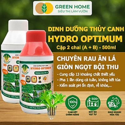 Dung Dịch Thủy Canh Hydro Optimum, GreenHome, Bộ 2 chai 500ml, Dinh Dưỡng Thủy Canh Rau Ăn Lá, Hữu Cơ