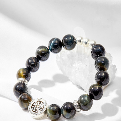 Vòng tay đá mắt hổ phối hình tròn bạc Ngọc Quý Gemstones