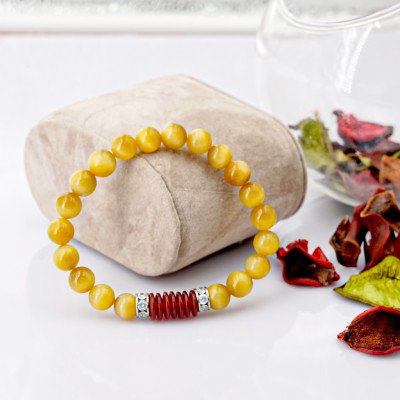 Vòng tay phong thủy Mắt hổ vàng tâm 8mm +  Khoen mã não