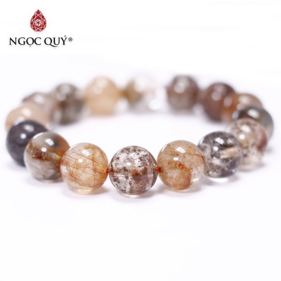 Vòng tay trơn đá thạch anh tóc đa sắc size hạt 12mm - Ngọc Quý Gemstones