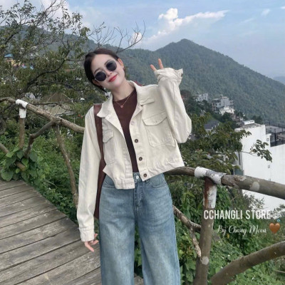 Áo Khoác Jean Nữ Màu Trắng Dáng Basic Dễ Phối
