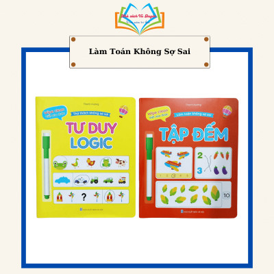 Bộ Vở viết xóa được 4 cuốn - Tư duy logic và làm toán không sợ sai - Wipe clearn (Tặng kèm 2 bút viết xóa)