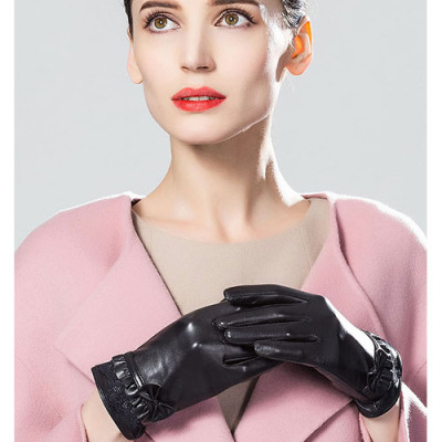 Găng tay nữ da cừu BHY8738 Bao tay nữ, lót lông siêu ấm, cám ứng điện thoại