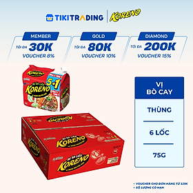 Thùng 6 Lốc Mì ăn liền Koreno Vị Bò Cay Lốc 5 +1 gói