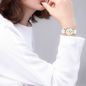 【START】đồng hồ nữ thời trang Mặt số xà cừ đồng hồ thạch anh thiết kế mỏng đồng hồ dây đai màu vàng hồng