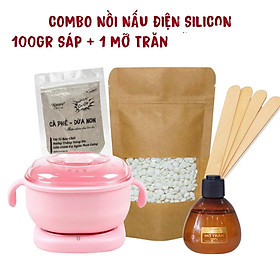 Combo Nồi nấu sáp wax nóng silicon kèm mỡ trăn và 100gr sáp cao cấp
