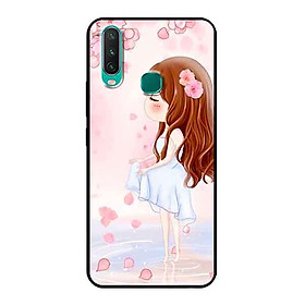 Ốp Lưng in cho Vivo Y12 Mẫu Cô Gái Váy Trắng Nền Hoa Đào - Hàng Chính Hãng