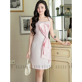 Đầm hồng nơ eo NGADO , đầm hồng dự tiệc , đầm công sở