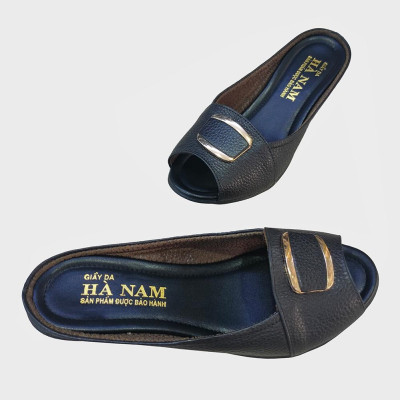Dép Quai Ngang Nữ Đế Xuồng HÀ NAM Da Bò Thật Cao Cấp 4cm DNU2096