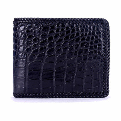 HJ2254 - Bóp nam Huy Hoàng da cá sấu đan viền gai bụng màu đen