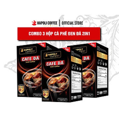 Combo 3 hộp lớn Cà phê đen đá hòa tan 2in1 Napoli Coffee bổ sung Nấm linh chi và Đông trùng hạ thảo hộp 15 gói x 16g