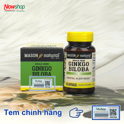 Ginkgo Biloba 125mg Mason Natural Hộp 60 viên giúp hoạt huyết dưỡng não giảm đau đầu chóng mặt