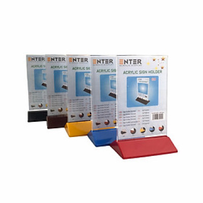 Kệ mica 2 mặt Enter E18 100x150mm đế màu, Kệ menu nhà hàng, Standee mica để bàn, Bảng quét mã QR Code