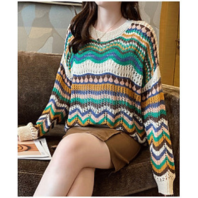 Áo len nữ form rộng hoạ tiết phối màu xinh mẫu mới thu đông HB09
