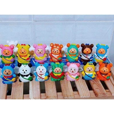 Sét 10 Tượng Tô Thạch Cao Gấu Mini Đeo Túi Nhân Vật Hoạt Hình Tặng Kèm Màu Và Cọ - Hàng Chính Hãng MINIIN