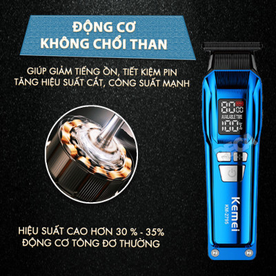Tông đơ chấn viền Kemei KM-2795 lưỡi cắt mạ carbon DLC cao cấp công suất mạnh mẽ 8W sạc nhanh USB pin lâu - Chính hãng