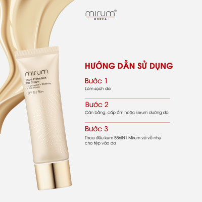 Kem BB 6in1 Mirum làm trắng da, chống lão hoá, dưỡng ẩm, chống tia UV, Lót và nền 50g Mirum Multi Protection BB cream SPF30/PA++ 