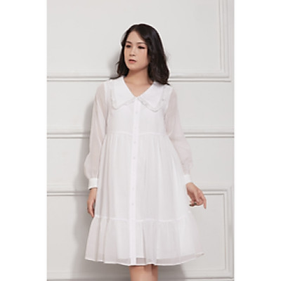 Đầm Babydoll Lụa Crep Nhún Bèo Tay Dài Phồng Nhẹ Maxivic, La Mộc - LM012207