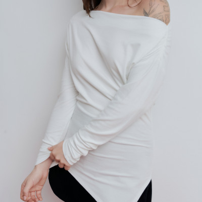 DOTTIE - Áo dài tay lệch vai - Trắng - T1055