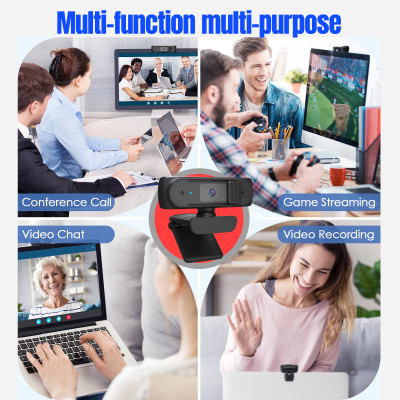 Webcam HXSJ S2 USB 2.5K FHD PC 5MP với hiệu chỉnh ánh sáng AF và Mic kép cho Video, dạy học 