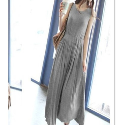 Đầm suông sát nách chất liệu thun lạnh mềm mát, đầm maxi chun eo, phong cách Hàn Quốc HB20