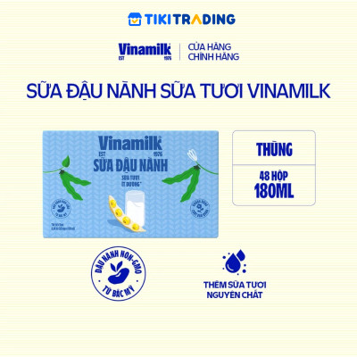 Thùng 48 hộp sữa đậu nành sữa tươi ít đường Vinamilk 180ml