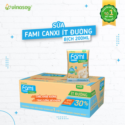 Thùng Sữa đậu nành Vinasoy Fami Canxi ít đường (200ml x 40 bịch)
