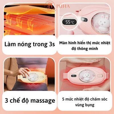 Máy chườm nóng hỗ trợ giảm đau bụng kinh PUHA, có 5 mức nhiệt, Pin 3600MAH , sạc UBS, món quà ý nghĩa tặng người yêu