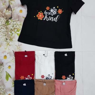 Áo phông ngắn tay, áo thun nữ cộc tay Vicci AP.01.4 chất liệu cotton vân gỗ in chữ Bee Kind