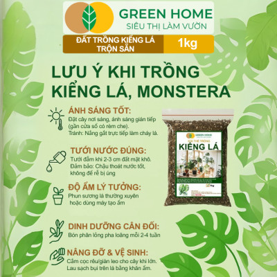 Đất Trồng Kiểng Lá Greenhome, Bao 1kg, Giá Thể Trộn Sẵn, Tiện Lợi Cho Monstera, Kiểng Lá