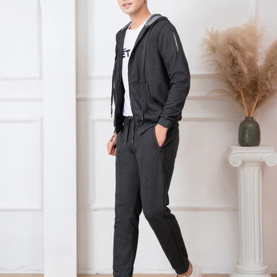 Bộ nỉ hoddie nam ALIGRO  kéo khóa có mũ màu ghi đậm BN.17