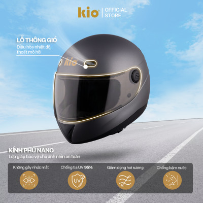 Mũ Bảo Hiểm Fullface Kio SafeStyle Rider KN09K, Kính Dài Phủ Nano Chống Tia UV, Lót Kháng Khuẩn Thoáng Khí