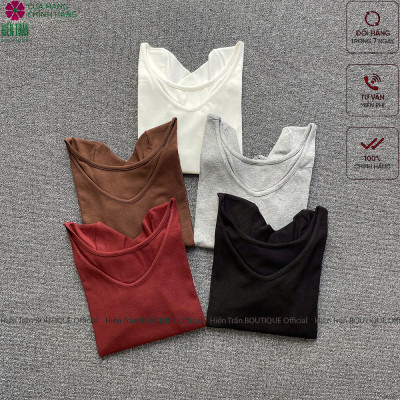 Áo thun nữ cổ tim Hiền Trần BOUTIQUE dài tay dáng lỡ crop mặc thu đông chất cotton co giãn Top Women A9