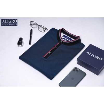 Áo polo nam cộc tay trơn màu xanh đậm aligro ALGPLO38