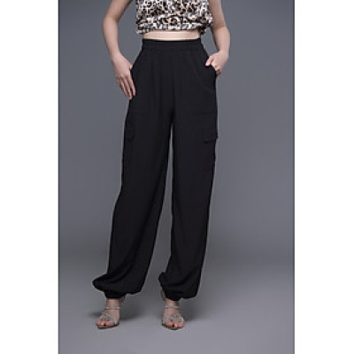 Quần nữ xen lụa đen túi hộp rút ống LM112412