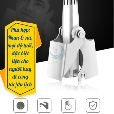 Dụng cụ cắt tỉa lông mũi bằng thép không gỉ kèm hộp đựng và chổi vệ sinh-Kéo tỉa lông mũi cơ học mini- Dụng cụ tỉa lông mũi không cần pin- Dụng cụ cắt lông mũi inox tiện lợi