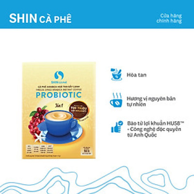 Cà phê hòa tan Arabica sấy lạnh Probiotics 3 in 1 - SHIN Cà Phê - Hộp 10 gói