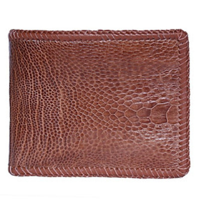 HP2425 - Bóp nam Huy Hoàng da đà điểu trơn đan viền màu vàng bò