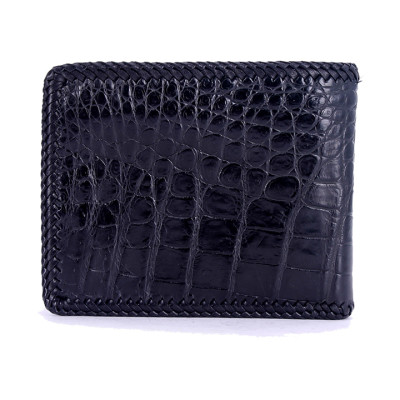 HJ2254 - Bóp nam Huy Hoàng da cá sấu đan viền gai bụng màu đen