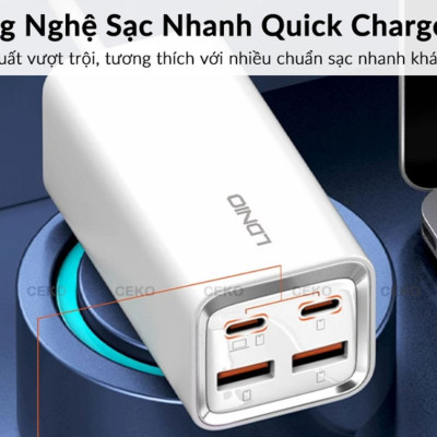 Bộ Sạc Nhanh 65W LDNIO A4610C 4 Cổng - Giải Pháp Sạc Toàn Diện Cho iP, Laptop, Tablet - Hàng nhập khẩu