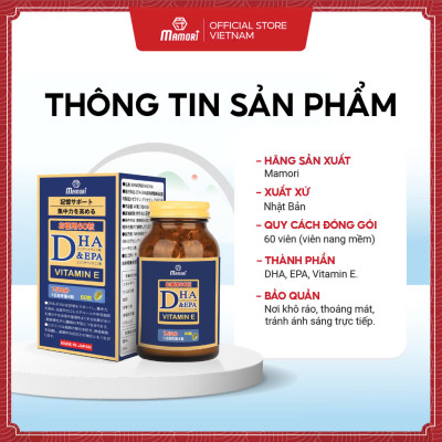 Combo 2 Hộp Viên Uống Bổ Xung DHA + EPA + Vitamin E Mamori Giúp Tăng Cường Trí Nhớ Tăng cường Thị Lực và Sức Khỏe Tim Mạch (455 mg x 60 viên)