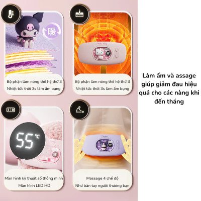 Máy chườm nóng hỗ trợ giảm đau bụng kinh có 4 chế độ massage và 3 mức nhiệt ấm bụng: 40-60 độ C Pin sạc UBS, món quà ý nghĩa tặng người yêu MÀU HỒNG