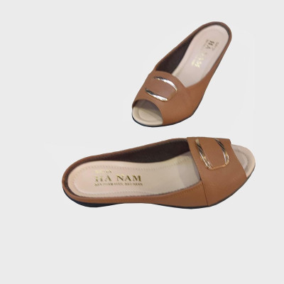 Dép Nữ Quai Ngang Đế Xuồng Da Bò Thật TiTi ĐÔ Cao Cấp DNU2097d