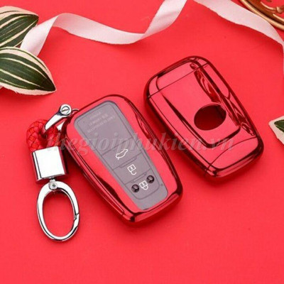 Ốp, bọc chìa khóa silicon màu tráng gương bảo vệ chìa khóa cho xe Toyota Corolla Cross kèm móc đeo INOX