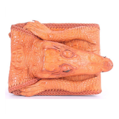 HJ2272 - Bóp nam Huy Hoàng da cá sấu nguyên con vip màu vàng bò